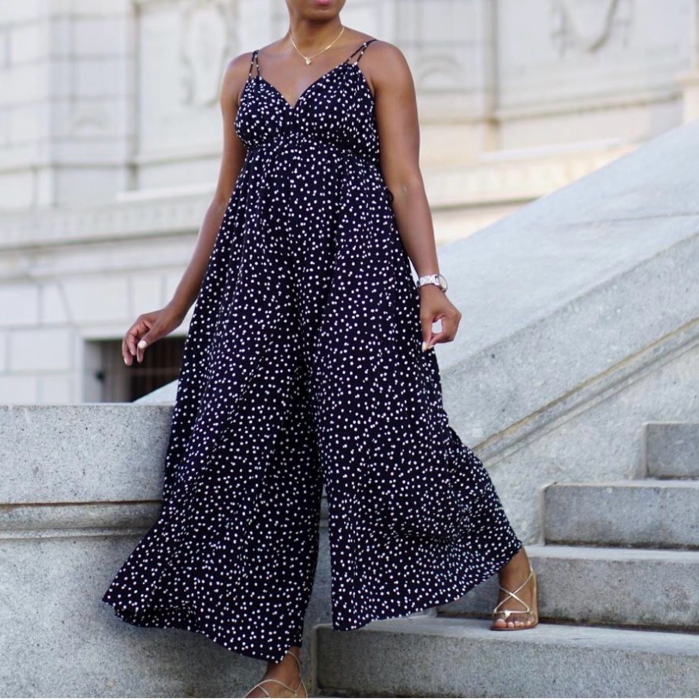 Maeve Navy Polka Dot Wide-Leg Jumpsuit